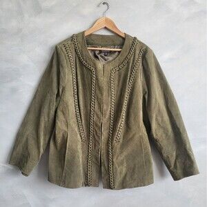 BRADLEY BY BRADLEY BAYOU SOFT SUEDE JACKET CHAIN DETAIL Sz 2X OLIVE GREEN $250